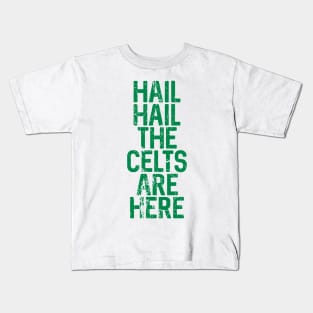 Hail Hail The Celts Are Here, Glasgow Celtic Football Club Green Distressed Text Design Kids T-Shirt